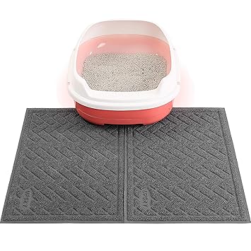 UPSKY Double Large Cat Litter Mat (24???? x 16???? x 2 Pieces), Traps Litter from Box and Paws, Scatter Control for Litter Box, Soft on Sensitive Kitty Paws, Easy to Clean, Durable - Set of 2