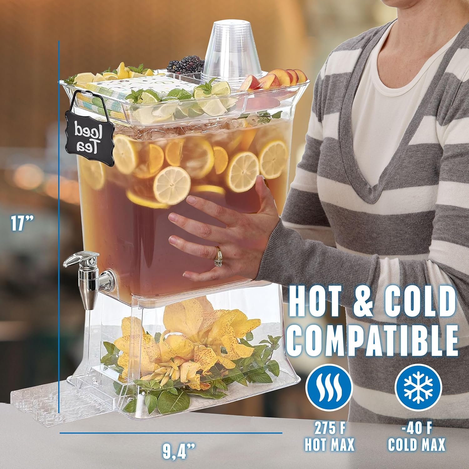 Buddeez Tritan Beverage Dispenser with Stand and Party Tray Lid - 2.5 Gallon Cold Drink Dispenser for Juice, Iced Tea, Lemonade, Water - Image 3