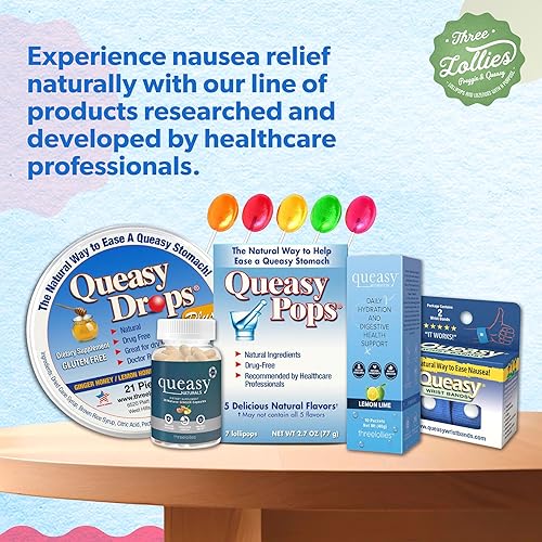 Miniatura 6 de Three Lollies Queasy - Pulseras antináuseas  Alivio de náuseas y vómitos de náuseas matutinas, mareos por movimiento, migraña  clínicamente probado