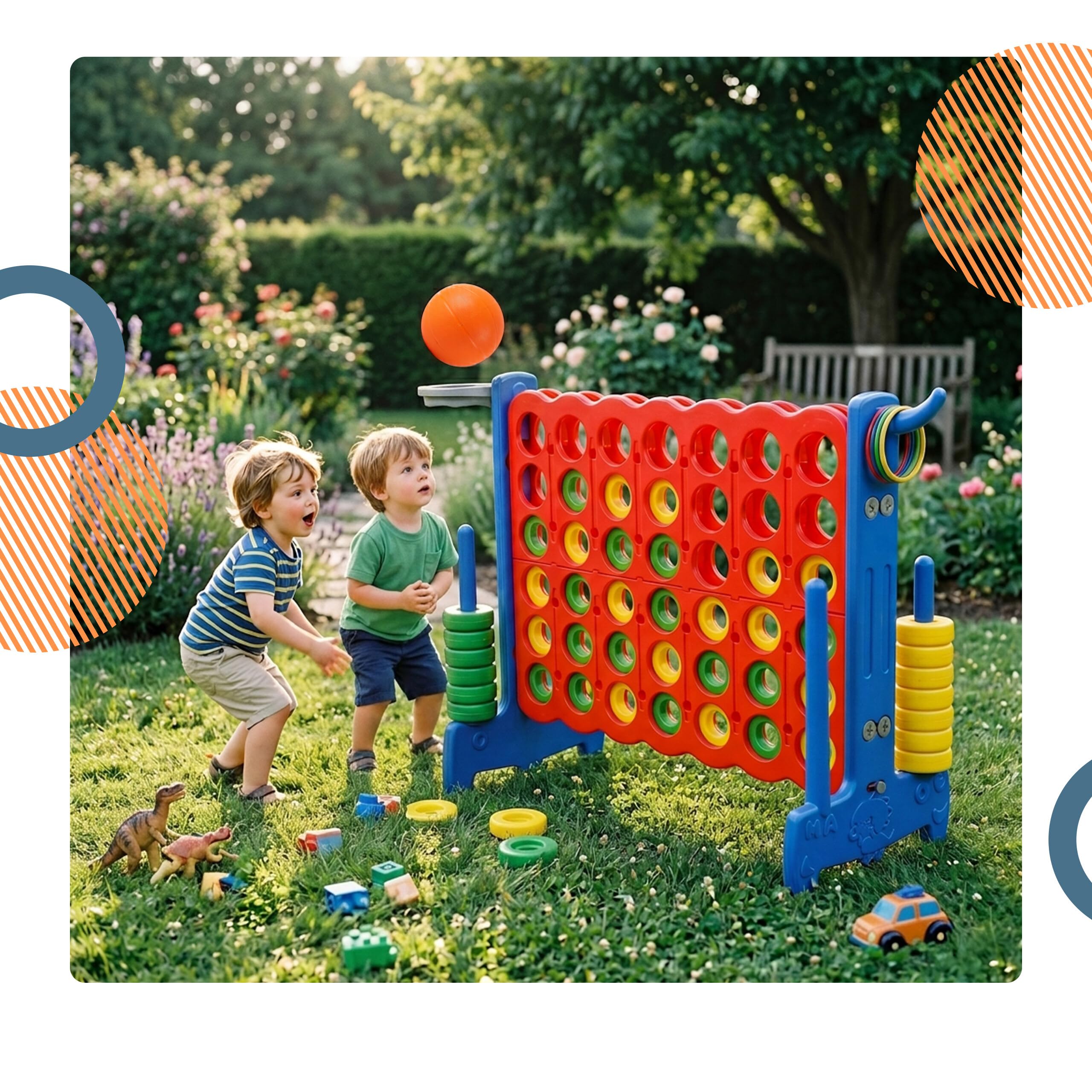Relaxdays Vier Gewinnt XXL, outdoor, 3-in-1, bambini e adulti, 121x88x44 cm, gioco di lancio: basket e anelli, colore