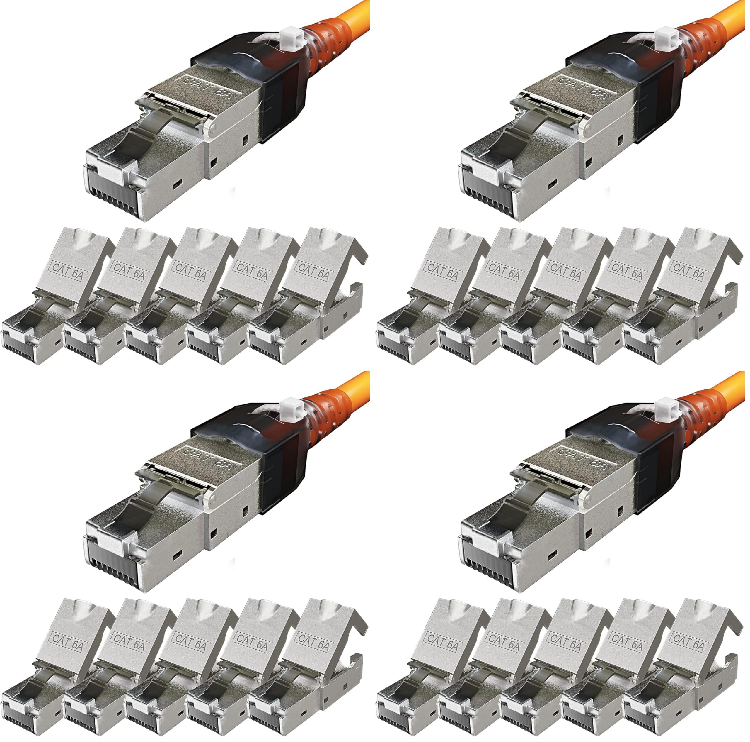 RedStar24 Connettore RJ45 Senza Attrezzi – Connettori di rete CAT6a – Schermato – Plug 8 Pin per Cavo Ethernet CAT7 CAT6, 10 Gbit/s LAN, Facile Installazione 6 pezzi (Confezione da 4)