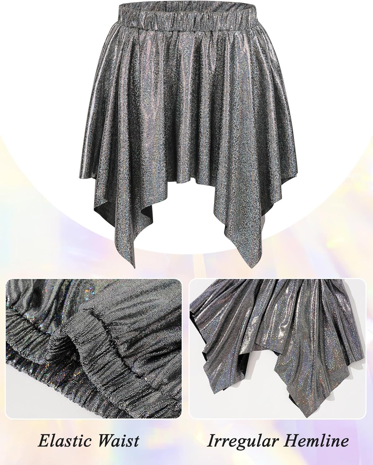 2025 Girls Sparkly Top Tie Front Knot Crop Top Sequin with Handkerchief Hem Skirt Metallic Performance Kids 4-14T - Image 5