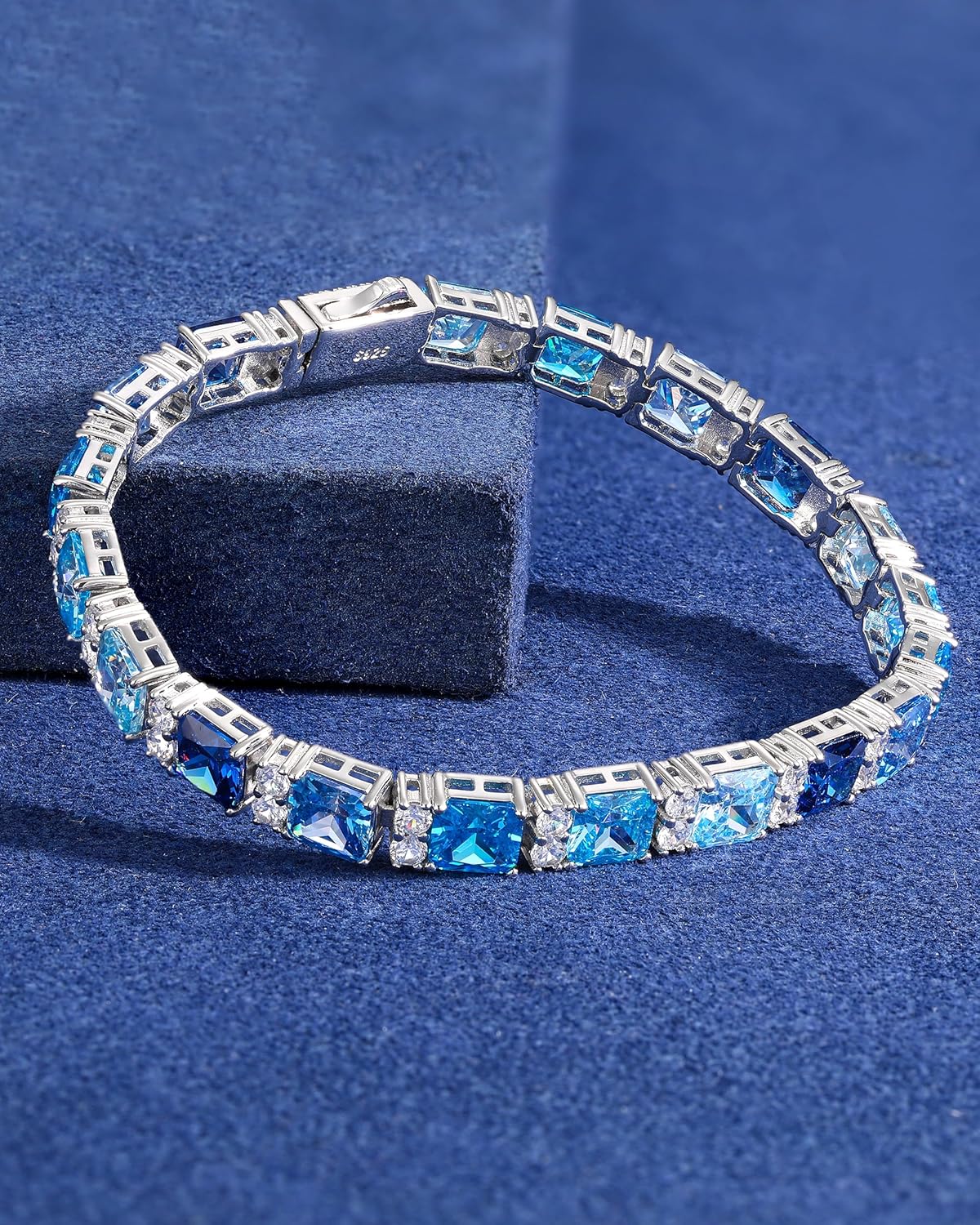 Blue Tennis Bracelet For Men Women, 6.5MM, 6.5-8.0inches, 925 Sterling Silver, Cubic Zirconia, 18K Gold Plated Colorful Gemstone Birthstone Bracelet- Gifts For Birthday, Anniversary, Christmas - Image 7