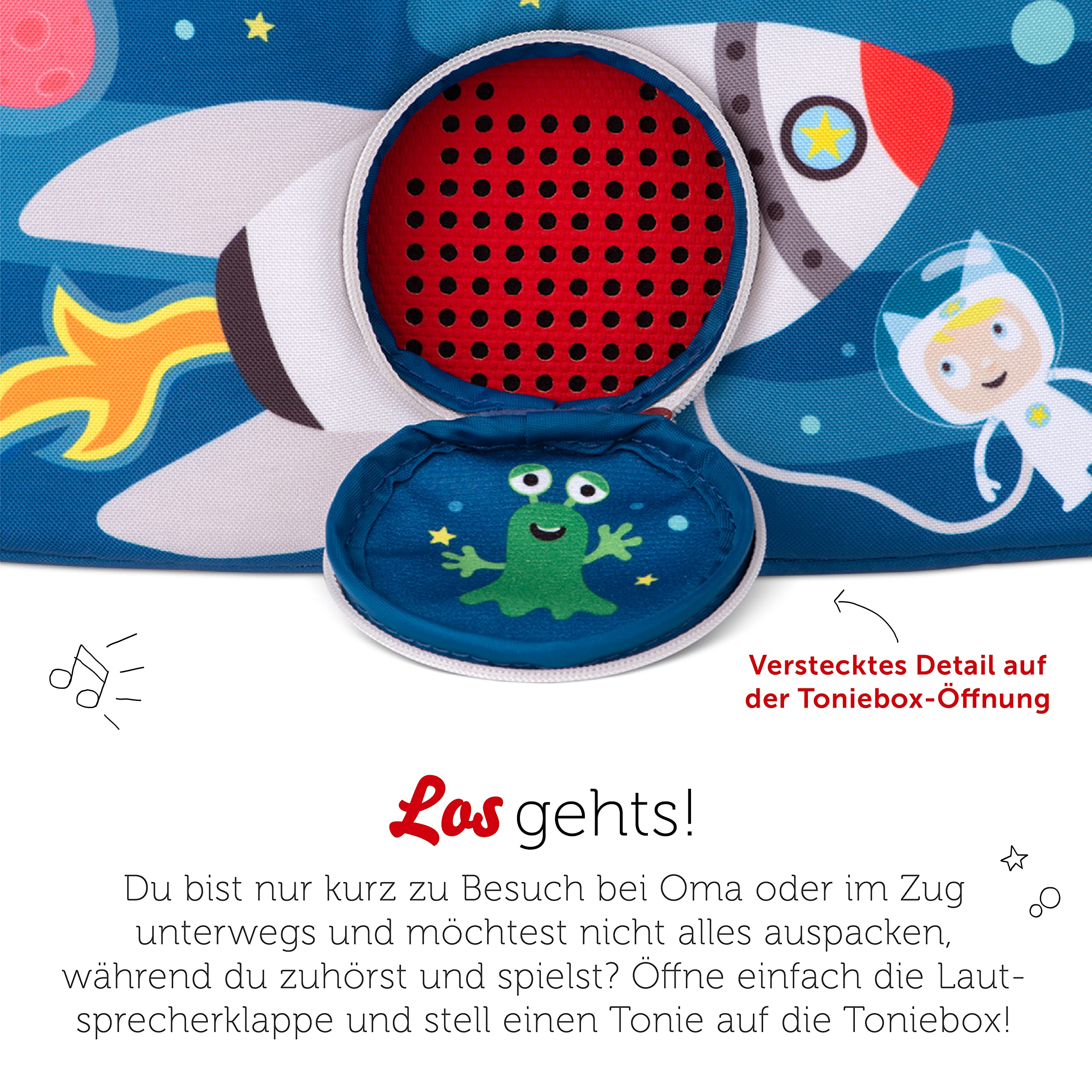 tonies HörSpiel-Transporter Durch Die Galaxie, Transporttasche für Mind. 6 Hörfiguren und Toniebox, mit Lautsprecheröffnung, 28 x 13 x 19 cm