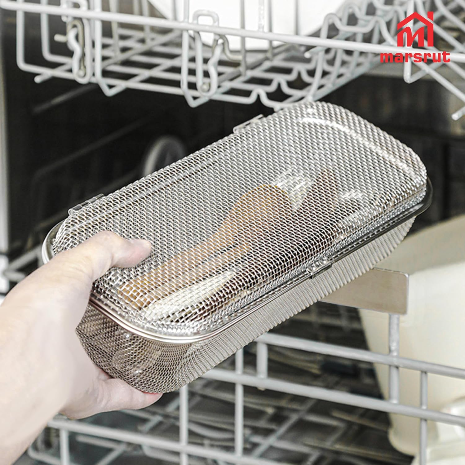 Dishwasher Basket for Small Items, Chopsticks Holder Cage, Food-grade Stainless Steel Mesh Utensil Drain Container Top Rack for Cleaning Straws, Silverware, Scoops, Forks, Bottle Kitchen,10x4.5x2.8"