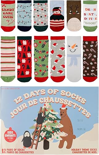 Gertex Calendario de Adviento "12 días de calcetines" para niños  Calcetines gráficos de regalo novedosos para niños  Múltiples estilos de caja