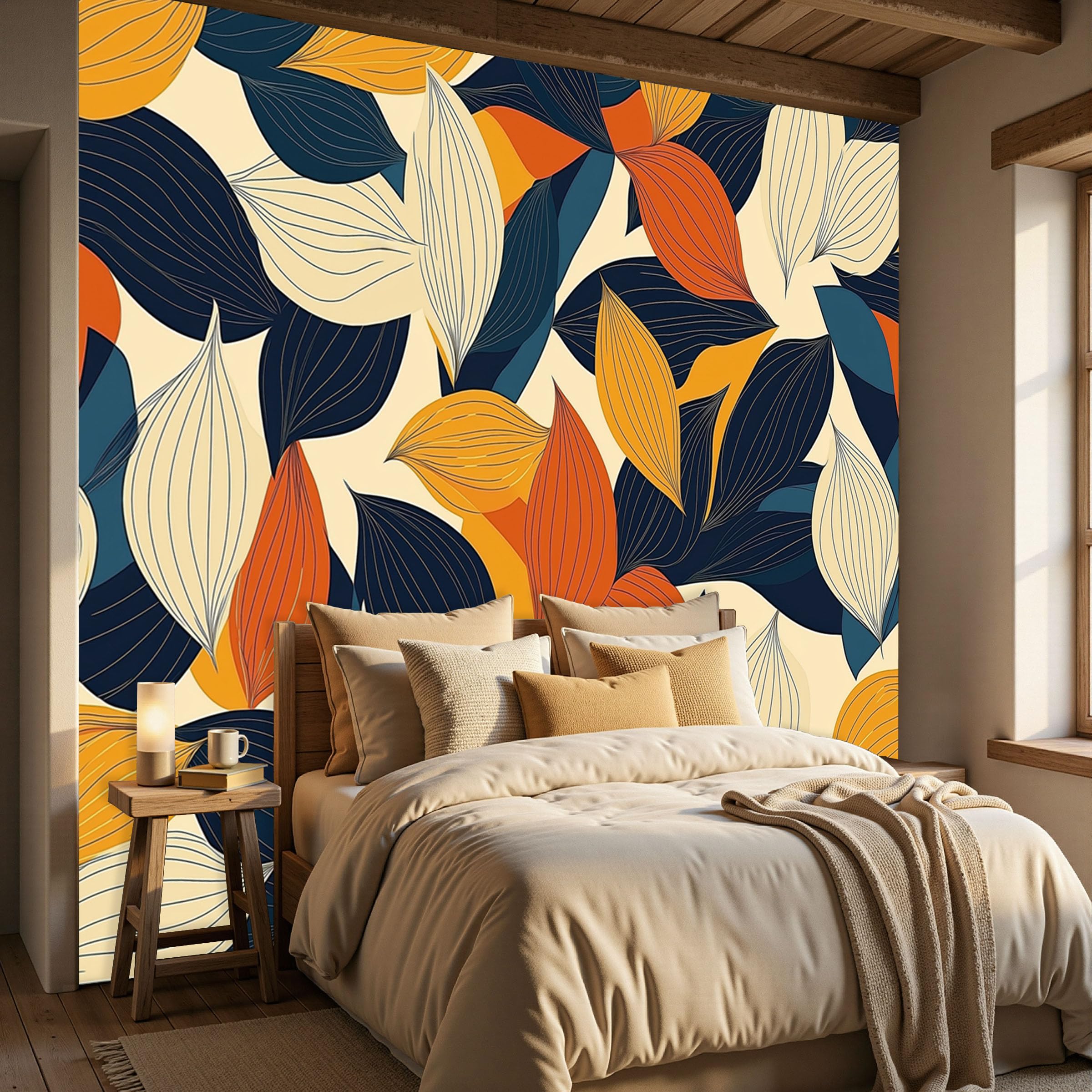 Papier peint 3D effet luxe pour salon et chambre moderne motif végétal bleu marine
