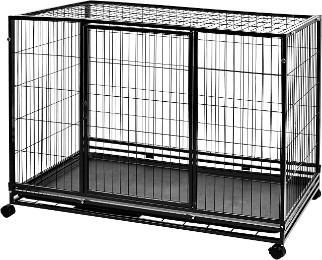 Amazon Basics Heavy Duty Stackable Pet Kennel on Wheels with Tray, 121.9 cm