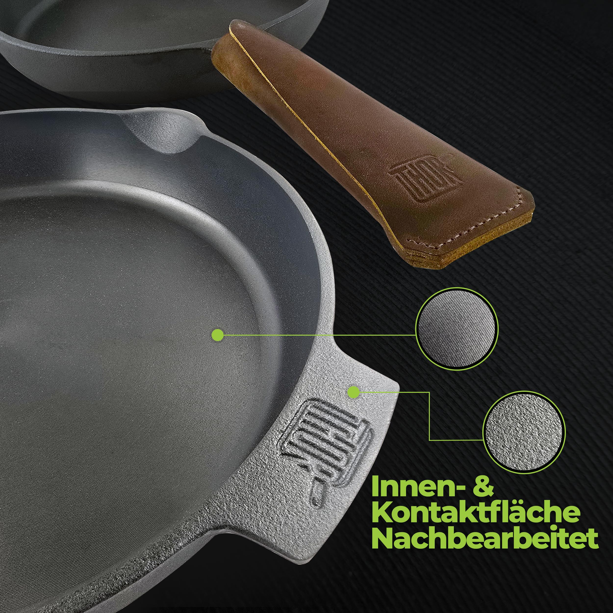 THOR Żeliwna patelnia indukcyjna 28 cm wraz z akcesoriami – szlifowana powierzchnia I patelnia indukcyjna, patelnia żeliwna, patelnia żeliwna, grill, patelnia żeliwna, patelnia żeliwna