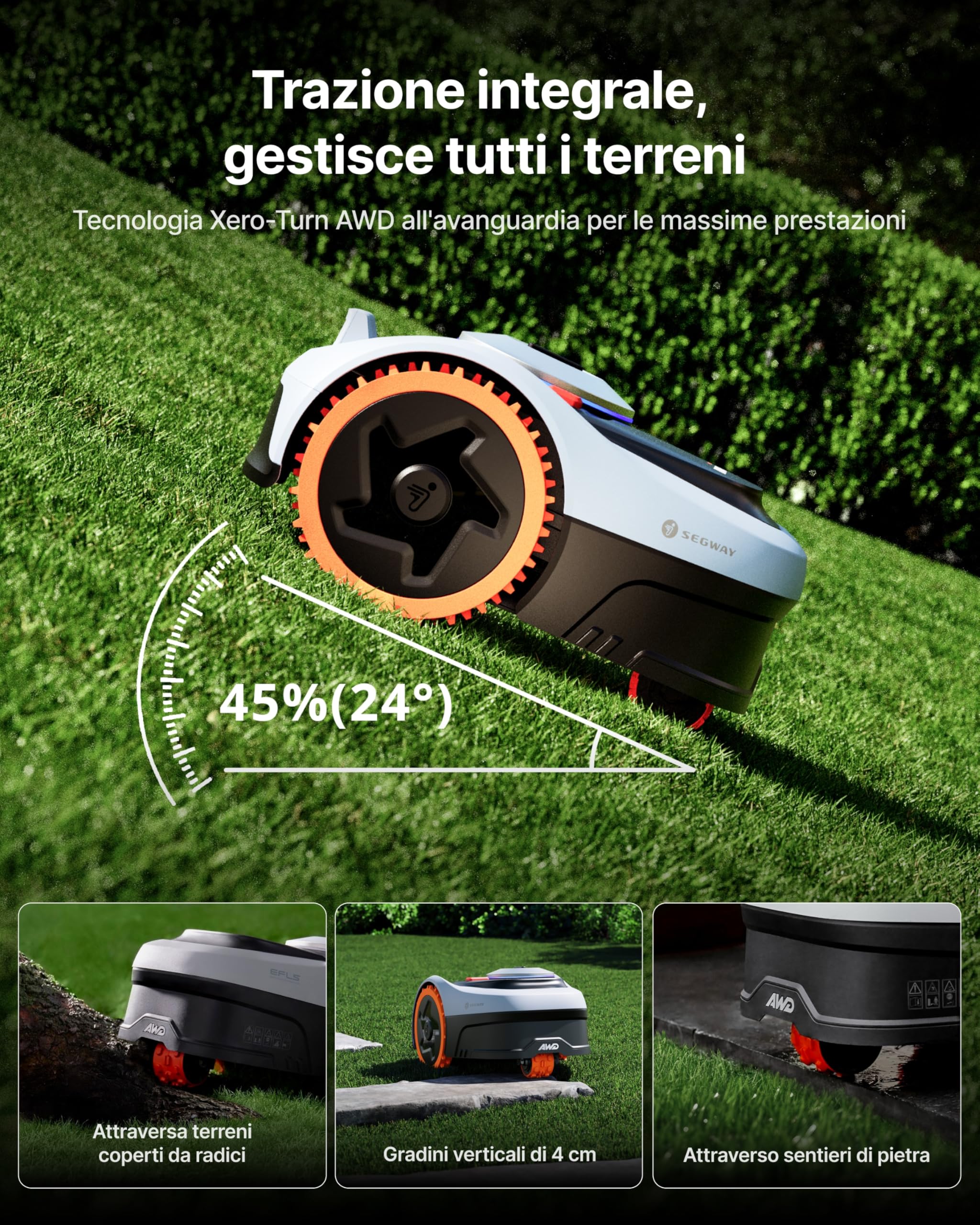 Segway Navimow i205 AWD Robot Tagliaerba Senza Filo Perimetrale - Kit con Garage S, Trazione Integrale per Pendii del 45%, EFLS NRTK + Visione, Non è Necessaria un'antenna RTK (Spedito separatamente)