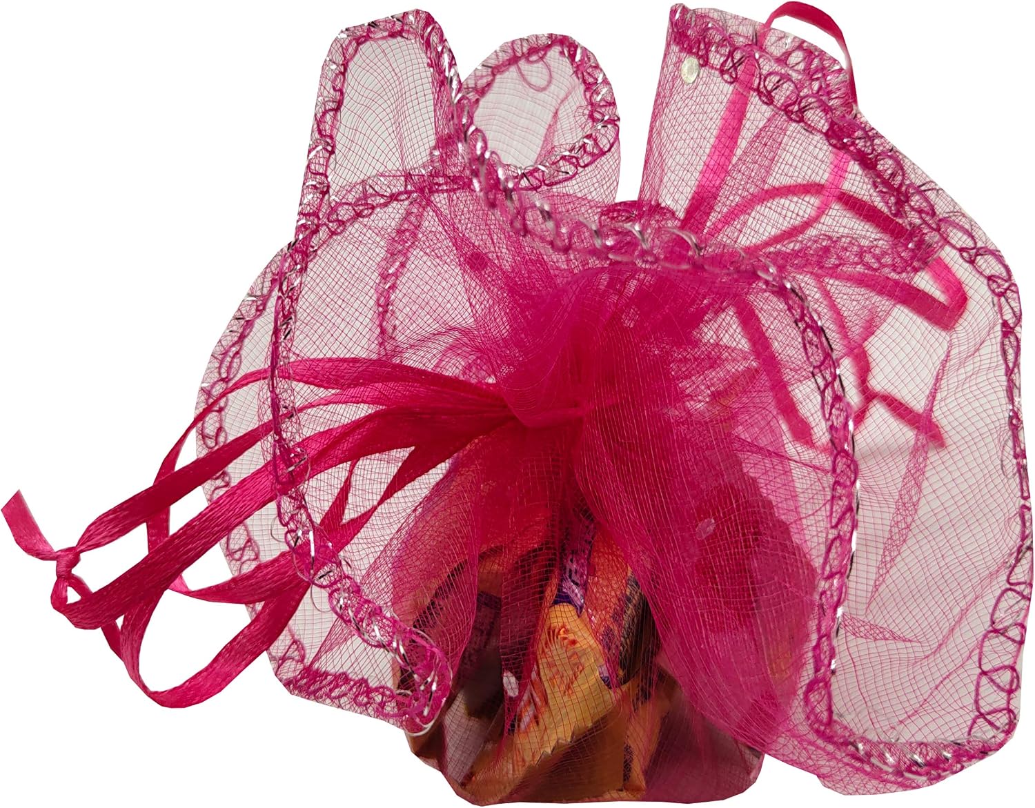 Ankirol 100pcs Sheer Organza Favor Bags Round Drawstring Organza Jewelry Candy Pouch 26cm/10.2 inch Diameter Christmas Wedding Party Favor Gift Packaging Bags (hot pink)