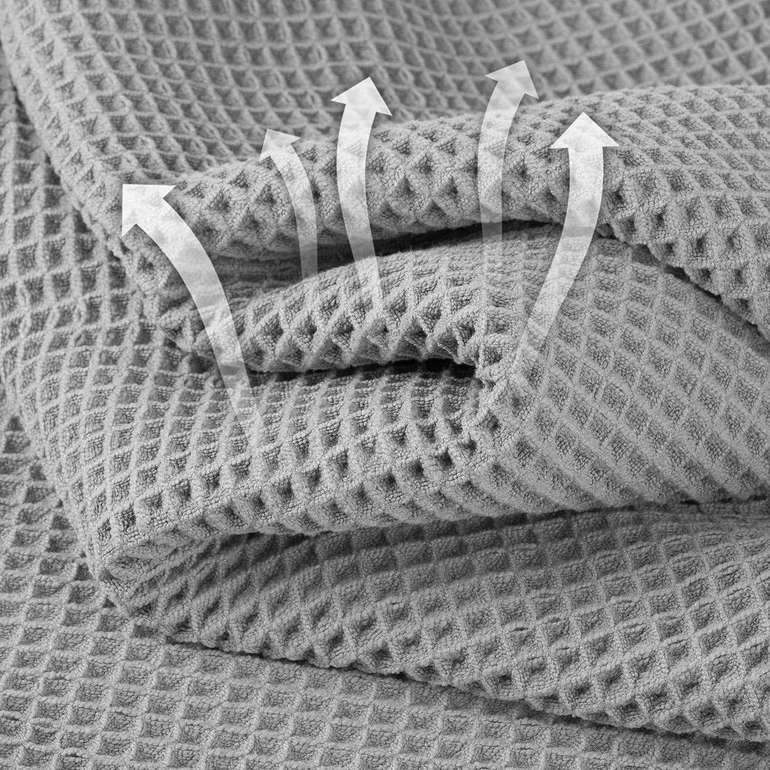 Microfiber Waffle Hand Towels, 2 Pieces, Soft, Absorbent, Fast Drying, Lint Free 430 GSM (Silver) - Image 2