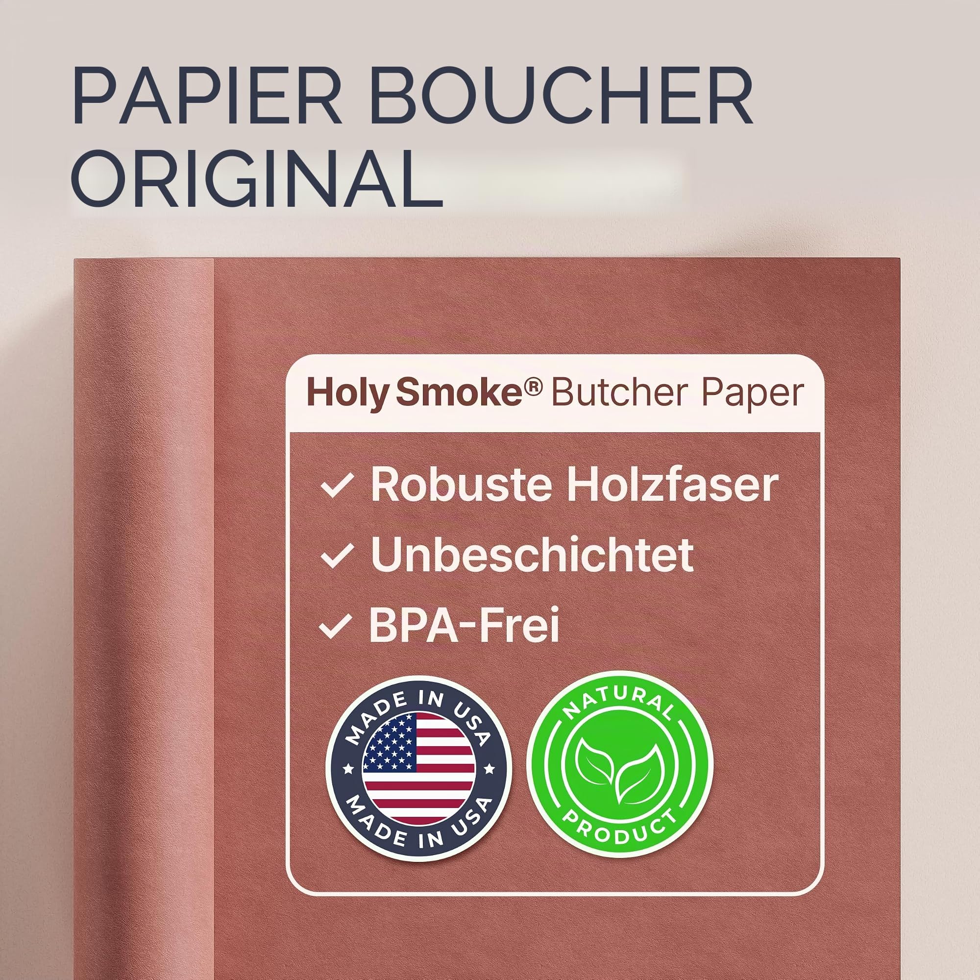 HOLY SMOKE USA Butcher Paper 60 cm x 30 m – Papier boucher pour griller de la viande juteuse grâce au barbecue Low & Slow – Fabriqué aux États-Unis