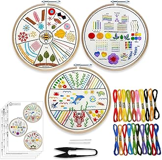 Embroiderymaterial Pack of 3 DIY Cross Stitch Embroidery Kit for Beginners – “Learn to Stitch Kit” | Printed Fabric, Threads, Hoop, Needles & Step-by-Step Guide | Ideal for Practice, Learning & Hobby