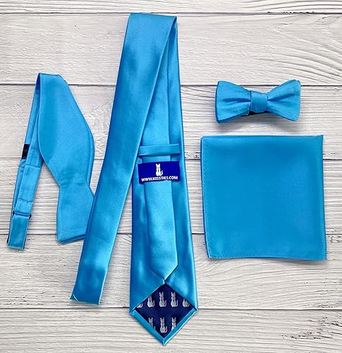 Vista 208 de KissTies Juego de corbatas de satén para hombre + pañuelo de bolsillo Rojo