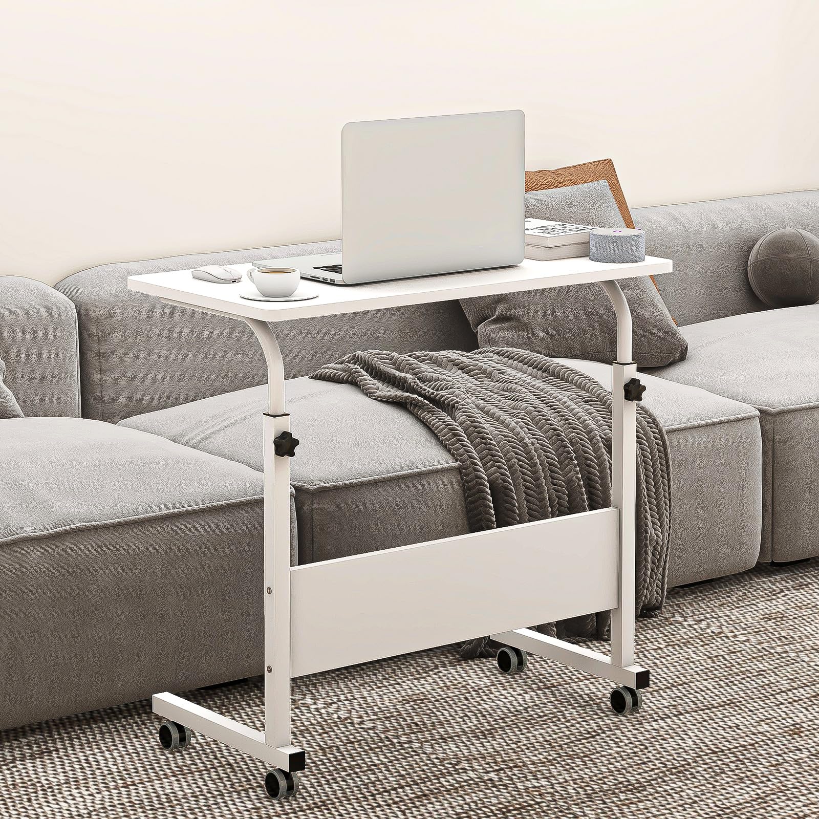 sogesfurniture - Mesa Auxiliar móvil para Cama y sofá (80 x 40 x 71 – 90 cm), Color Blanco
