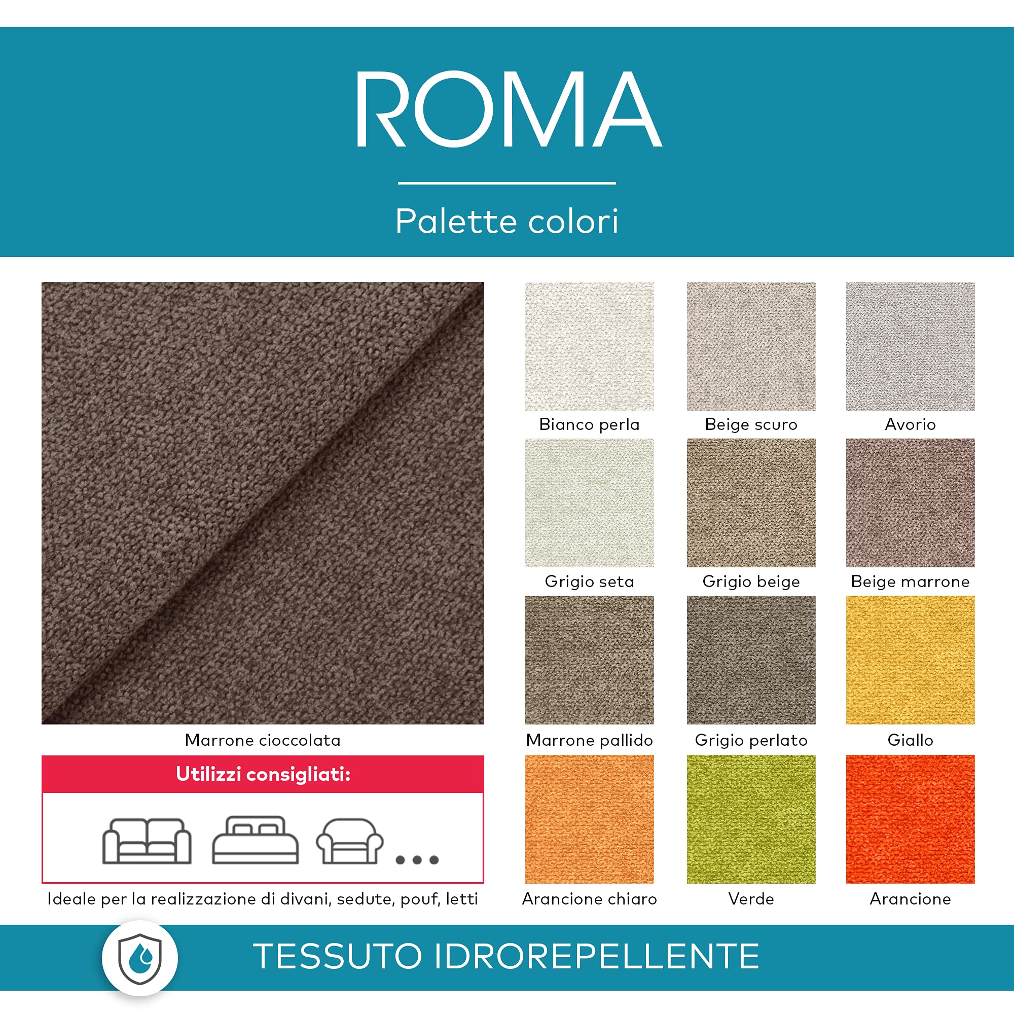 DESHOME Roma - Tessuto al Metro Idrorepellente Stoffa per divani, cuscini, tappezzeria, arredo (Grigio grafite, 1 metro)