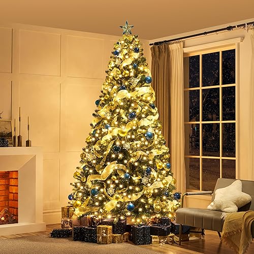 Vista 36 de Yaheetech 7.5ft Pre-lit Spruce Artificial Christmas Tree Snow Flocked Hinges Tree with 550 Multicolor LED Lights & 1284 Branch Tips & Metal Stand