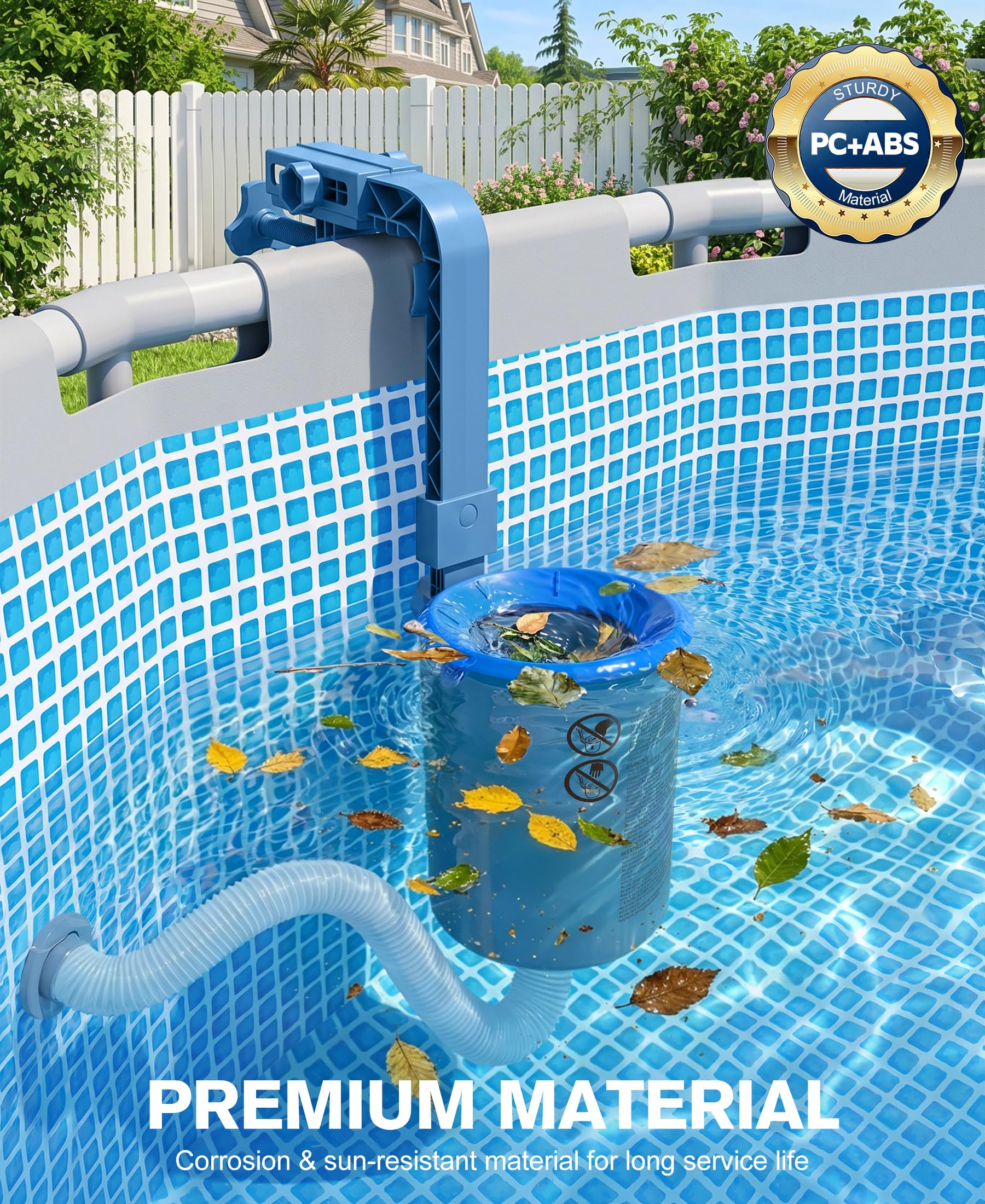 KIrSwp 2026 - Skimmer de piscina sobre el suelo con 3 calcetines de skimmer | Skimmer de superficie de montaje en pared, soporte mejorado - Antiinclinación | Cesta flotante extraíble para piscina