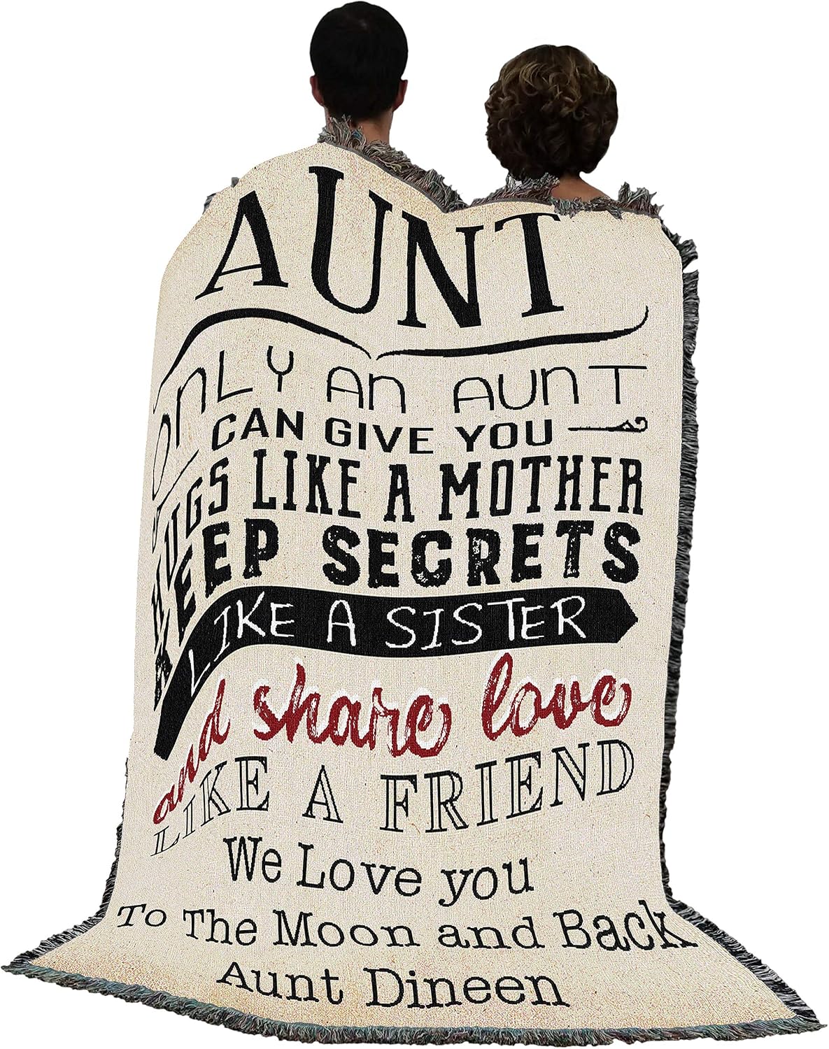 Only an Aunt Can Give You Hugs Like a Mother Blanket - Personalized - Custom Gift Tapestry Throw Woven from Cotton - Made in the USA (72x54)