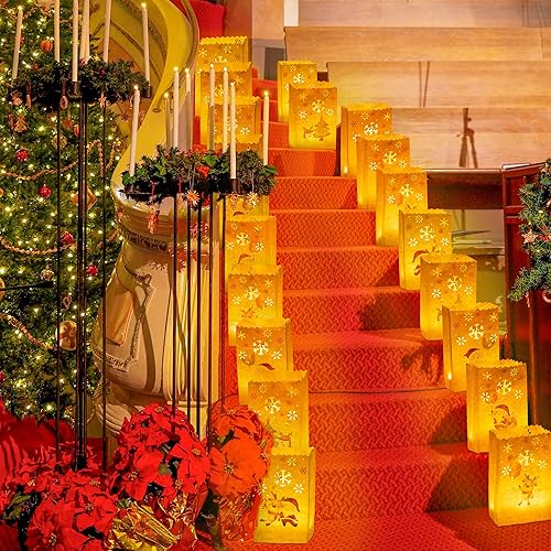 Miniatura 6 de 50 bolsas luminarias blancas de Navidad, 5.9 x 10 x 3.5 pulgadas, diseño de nieve, resistentes al fuego, bolsas de luminarias de Navidad para fiesta