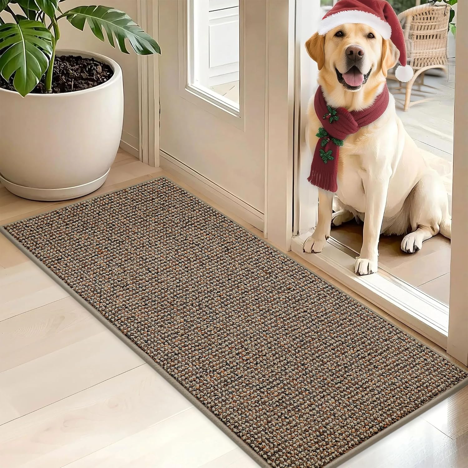 BEQHAUSE Dirt Trapper Door Mat 20" x 48", Non-Slip Washable Doormats Entrance Mat, Dirt Resistant and Absorbent Welcome Mat, Low Profile Floor Mats for Front Back Door and Entryway, Beige Beige 1'8" x 4' (Rectangular)