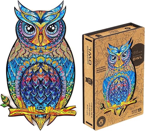 Amazon Unidragon 木製パズル ジグソー 大人と子供への最高のギフト ユニークな形のジグソー ピース チャーミングなフクロウ 15 X 26 Cm 101 ピース 小 木製パズル おもちゃ