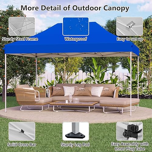 Miniatura 6 de Gazebo desplegable - Tienda de campaña portátil instantánea de 10 x 15 pies, refugio impermeable fácil de instalar con bolsa con ruedas, 4 bolsas de
