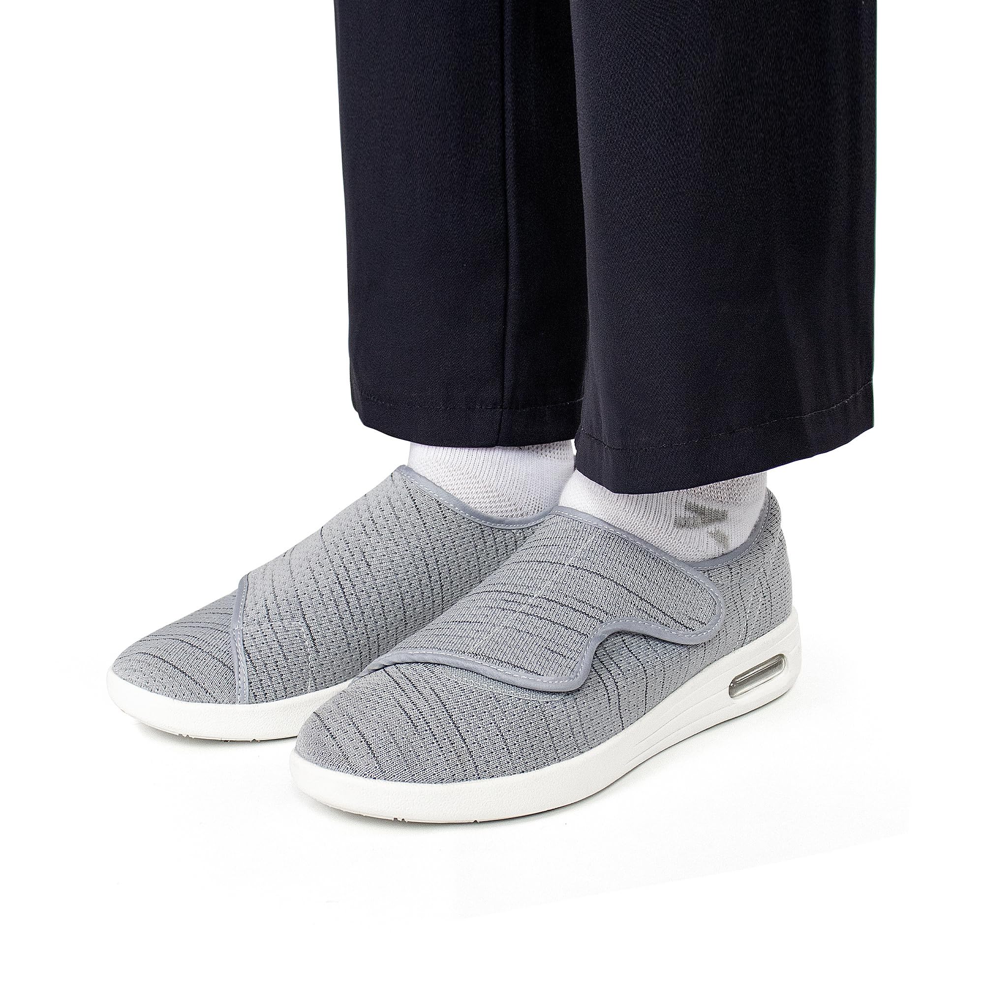 Zapatos para diabéticos para hombre, zapatos ortopédicos de ancho ancho, sin cordones, con cierre ajustable, tenis para caminar para aliviar el dolor de pies, pies hinchados