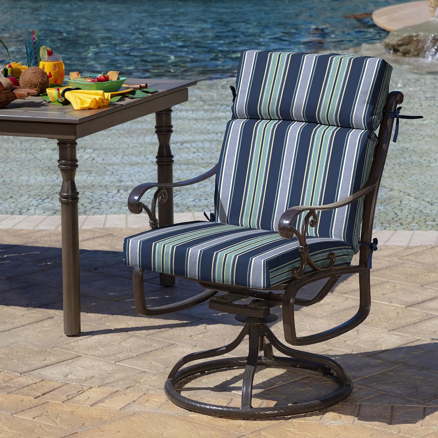 arden outdoor chair cushion, 21 x 20, rain-proof, fade resistant sapphire aurora blue stripe 21 x 20 cartridge style sapphire aurora blue stripe