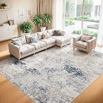 Zone Rug 8x10 Modern Abstract Rug lavable, Non-dérapant Low Pile Soft Grand Tapis pour le salon, Chambre, Salle à manger, Home Office Tapis Salon (Beige Blue)