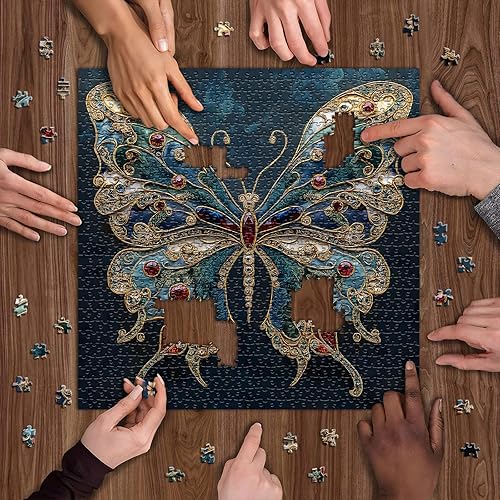 Miniatura 6 de Rompecabezas vintage de mariposa para adultos de 1000 piezas, hermosas joyas de cristal de las alas revoloteantes, rompecabezas estéticos retro de