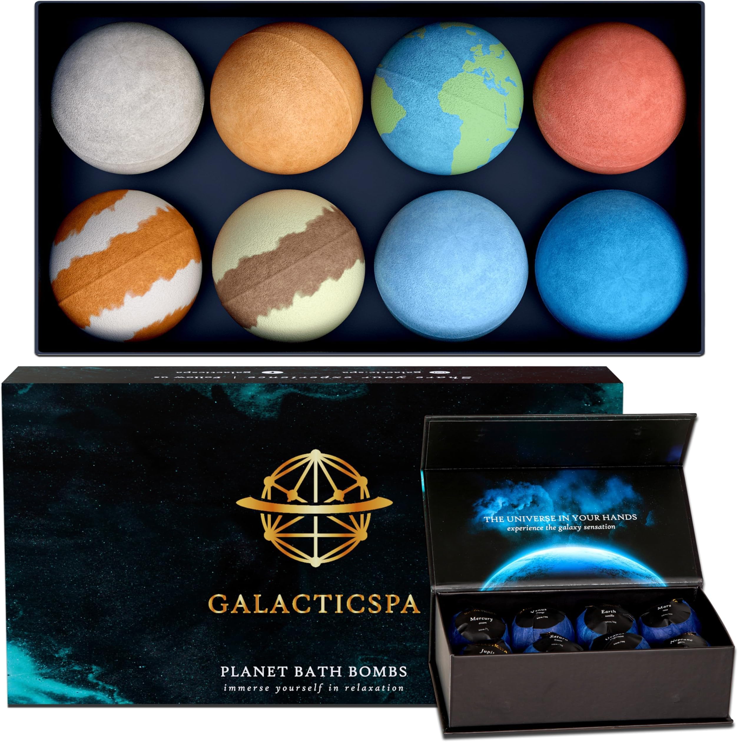 Planet Themed Bath Bombs / 8 x 60g Handmade Luxury Bubble Bath Fizzer Set/Non-Staining, Vegan, Cruelty-Free/Spa Gift for Men, Women and Kids
