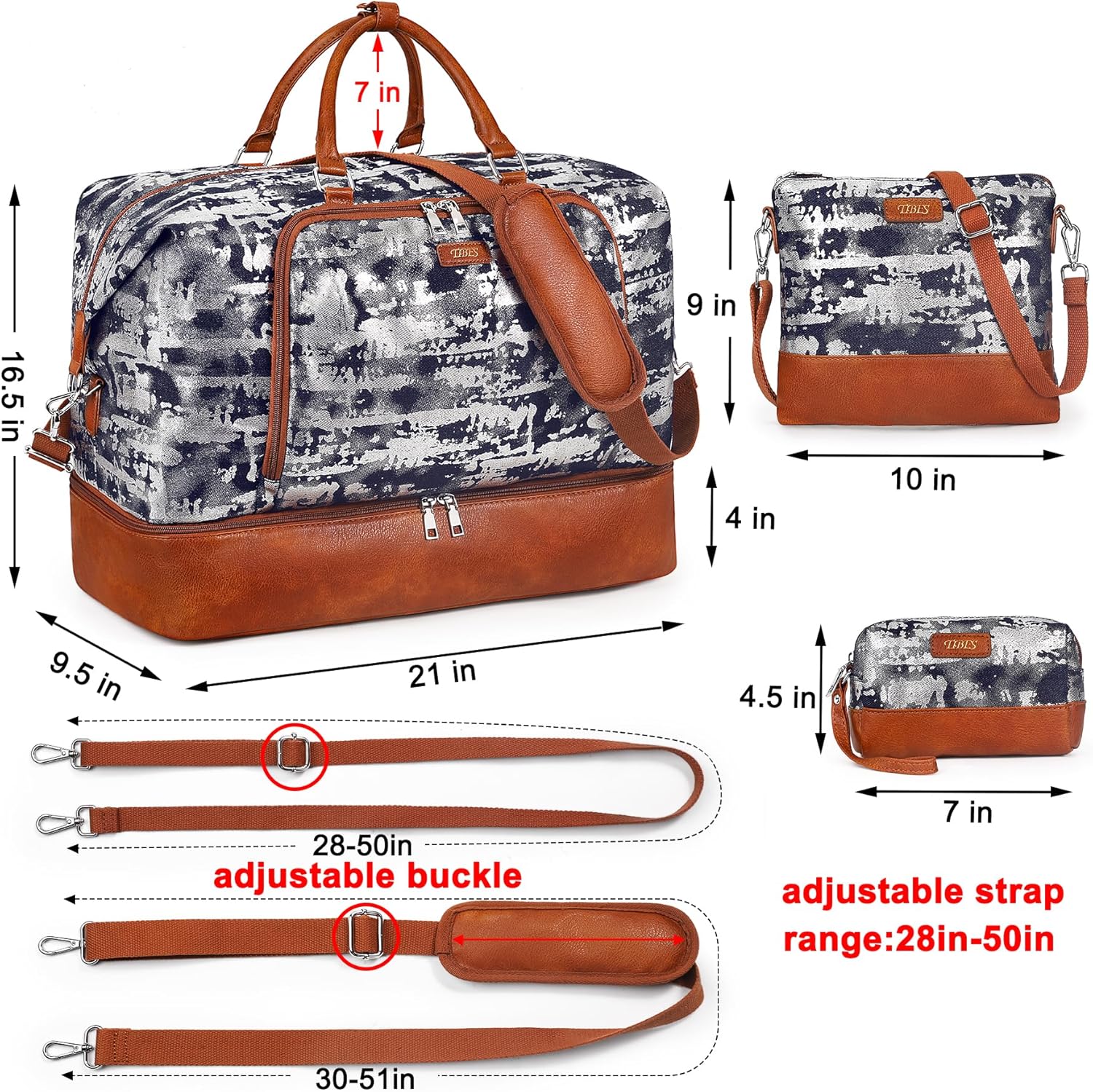 Travel Weekender Bag for Women, 21" Overnight Bag with Shoe Compartment 50L Large Travel Duffel Bag Carry On Tote for Weekend, Overnight, Business Trips, Water Resistant - Image 5