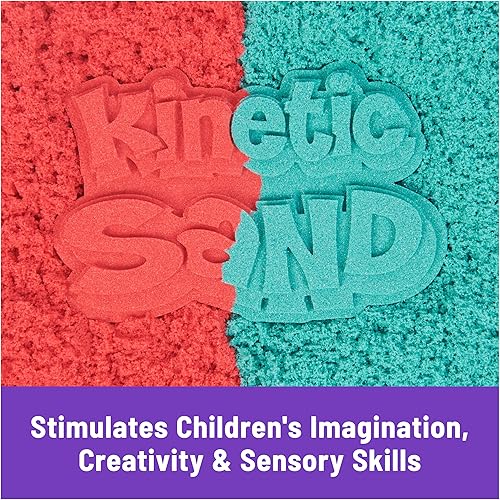 Miniatura 5 de Kinetic Sand Mold n' Flow con arena de juego roja y verde azulado de 1.5 libras, 3 herramientas, juguetes sensoriales, regalos navideños y rellenos