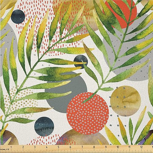 Miniatura 14 de Ambesonne The Yard, Pop Art Inspirations, Siluetas exóticas de hojas de palmera, colores ondulados, tela de microfibra para artes y manualidades,