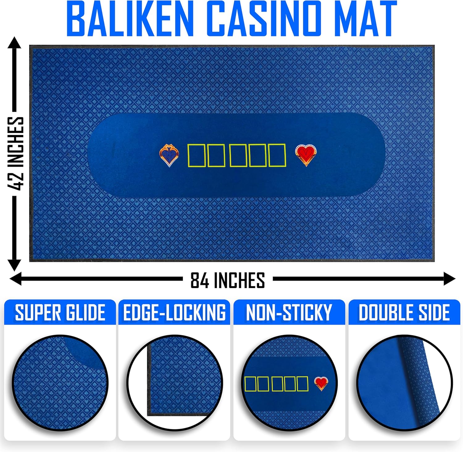 BALIKEN 84x42 Inches Texas Holdem Poker Mat & Blackjack Table Top Casino Felt Professional Grade Mat