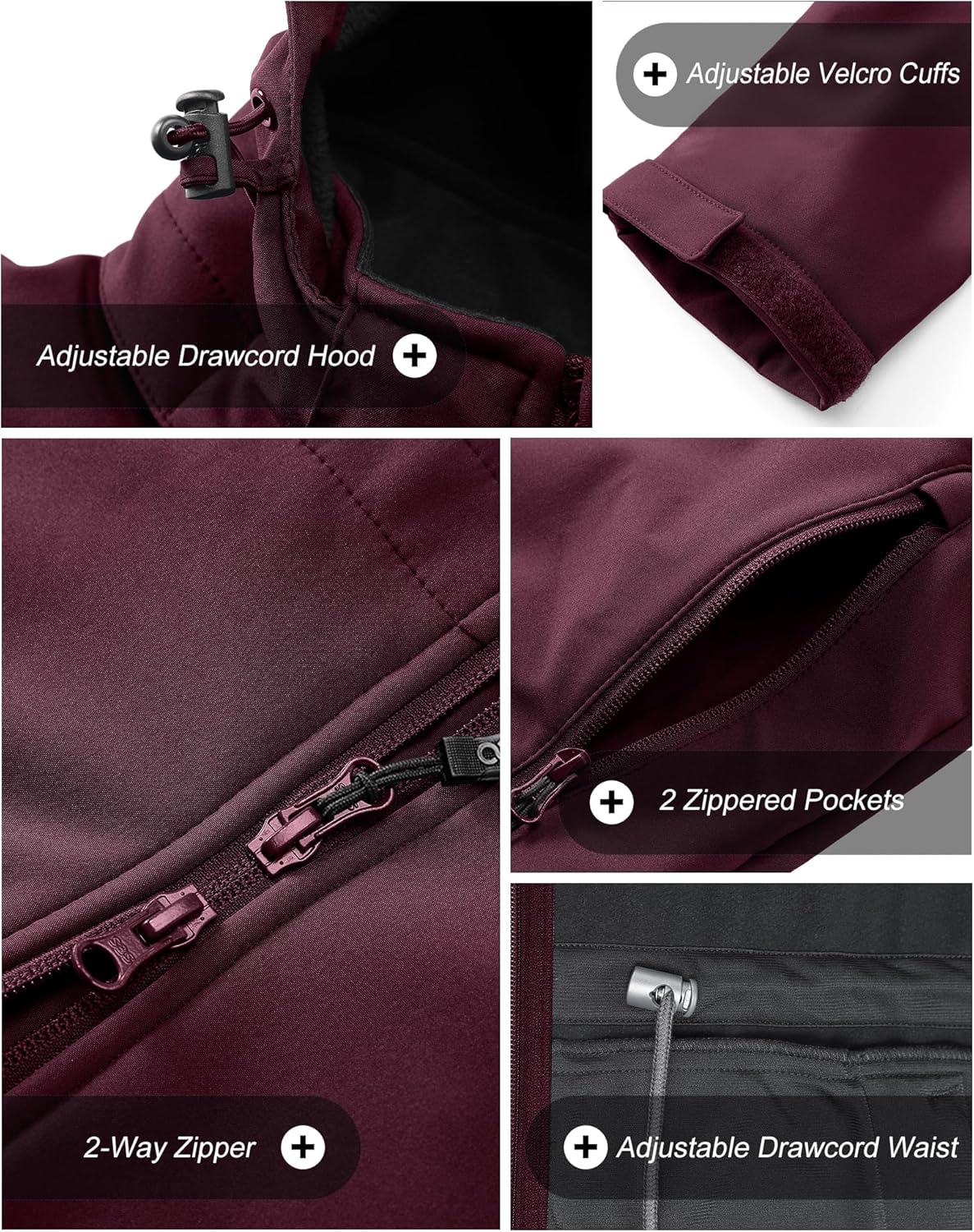 33,000ft Women's Waterproof Softshell Long Rain Jacket with Hood Fleece Lined Windproof Windbreaker - Image 3