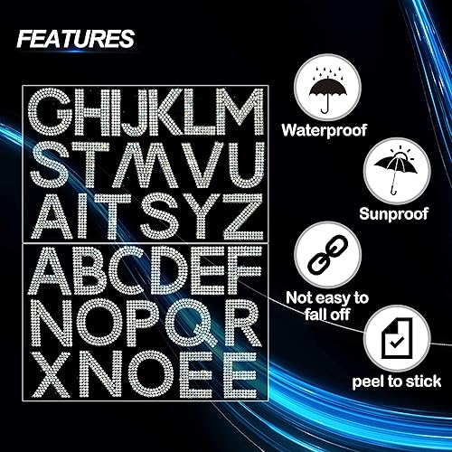 Miniatura 5 de Locacrystal 34 calcomanías de letras del alfabeto con diamantes de imitación brillantes, letras A-Z, autoadhesivas, diamantes de imitación de