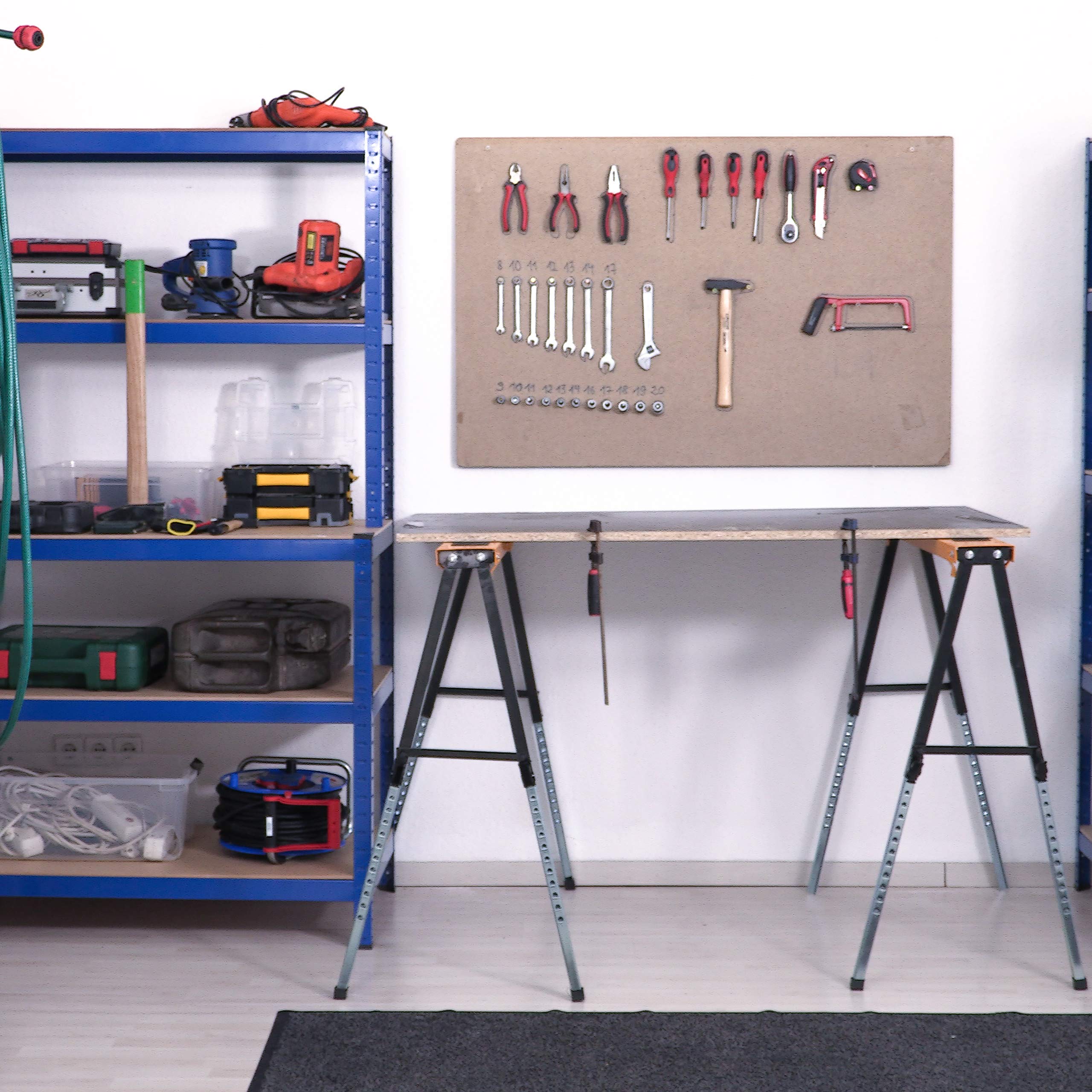 Relaxdays Estantería de Carga Pesada, 875 kg, Cinco estantes, Sistema de ensamblaje, 180x90x45 cm, Acero & MDF, Azul