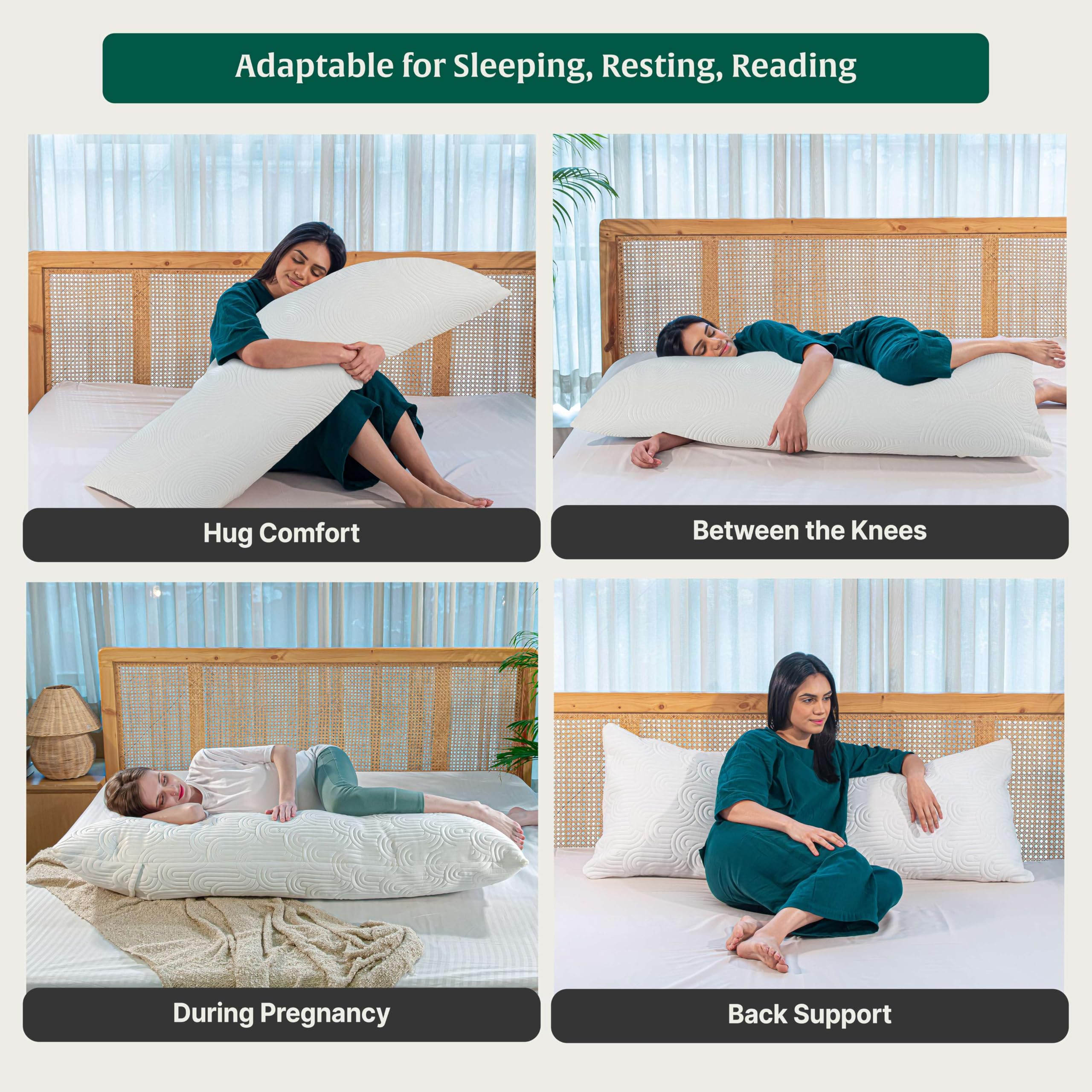 The White Willow Full Body Hug Sleeping Pillow Memory Foam & Micro Fiber for Body Support; Pregnancy Long Pillow for Bed, Side Sleeper with Washable Cover (54" L x 20" W Inches)- White 2