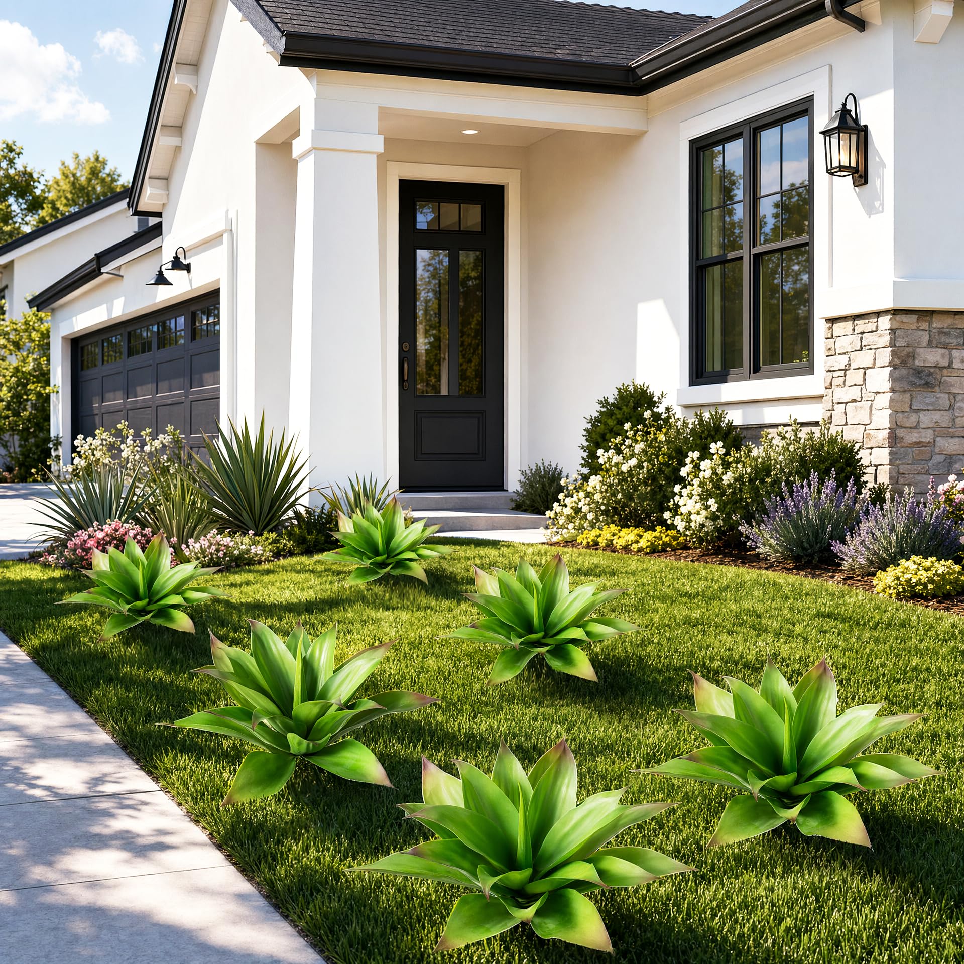 Grandes plantes d'agave artificielles résistantes aux UV pour décoration d'intérieur et d'extérieur Vert 38,1 cm