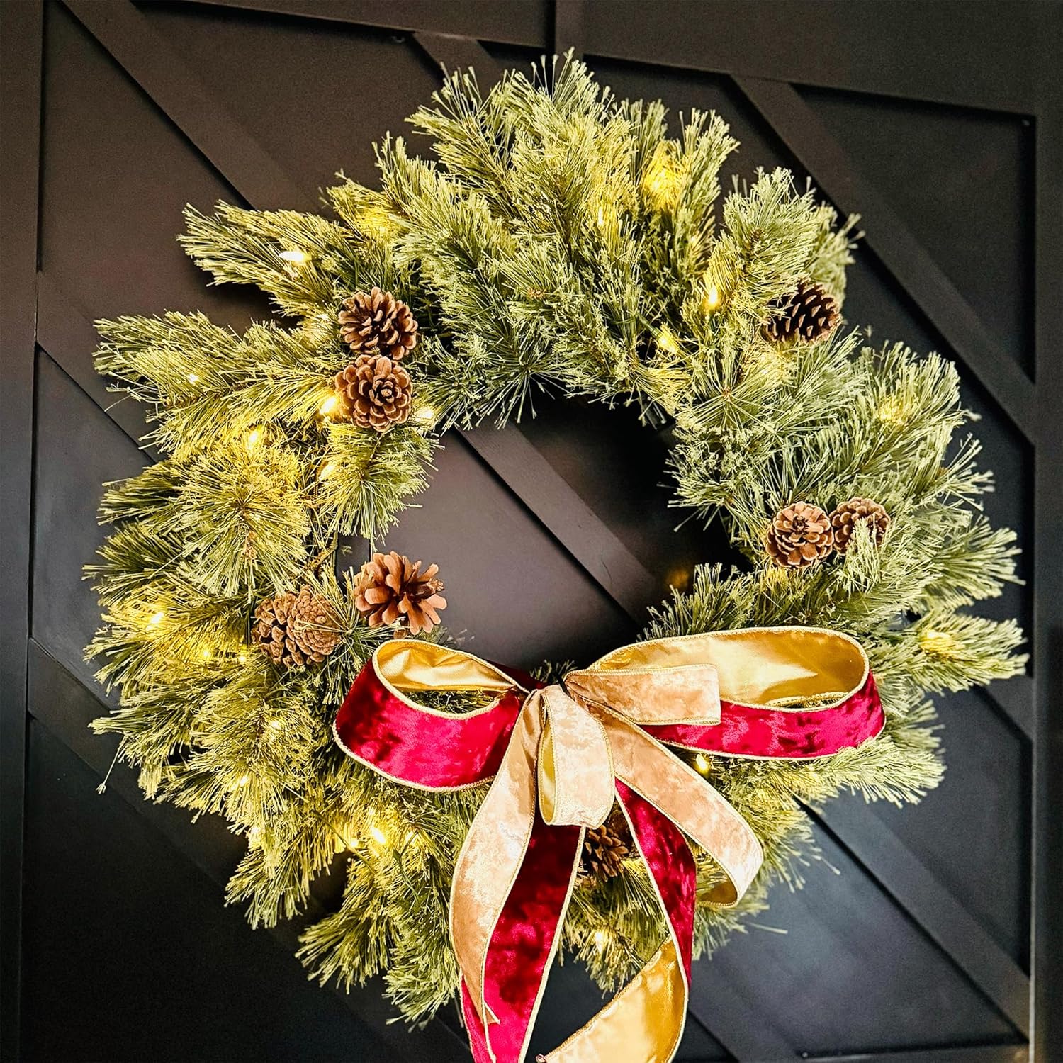 Haute Decor 24 Inch Cashmere Christmas Wreath with 50 Warm White LED Lights