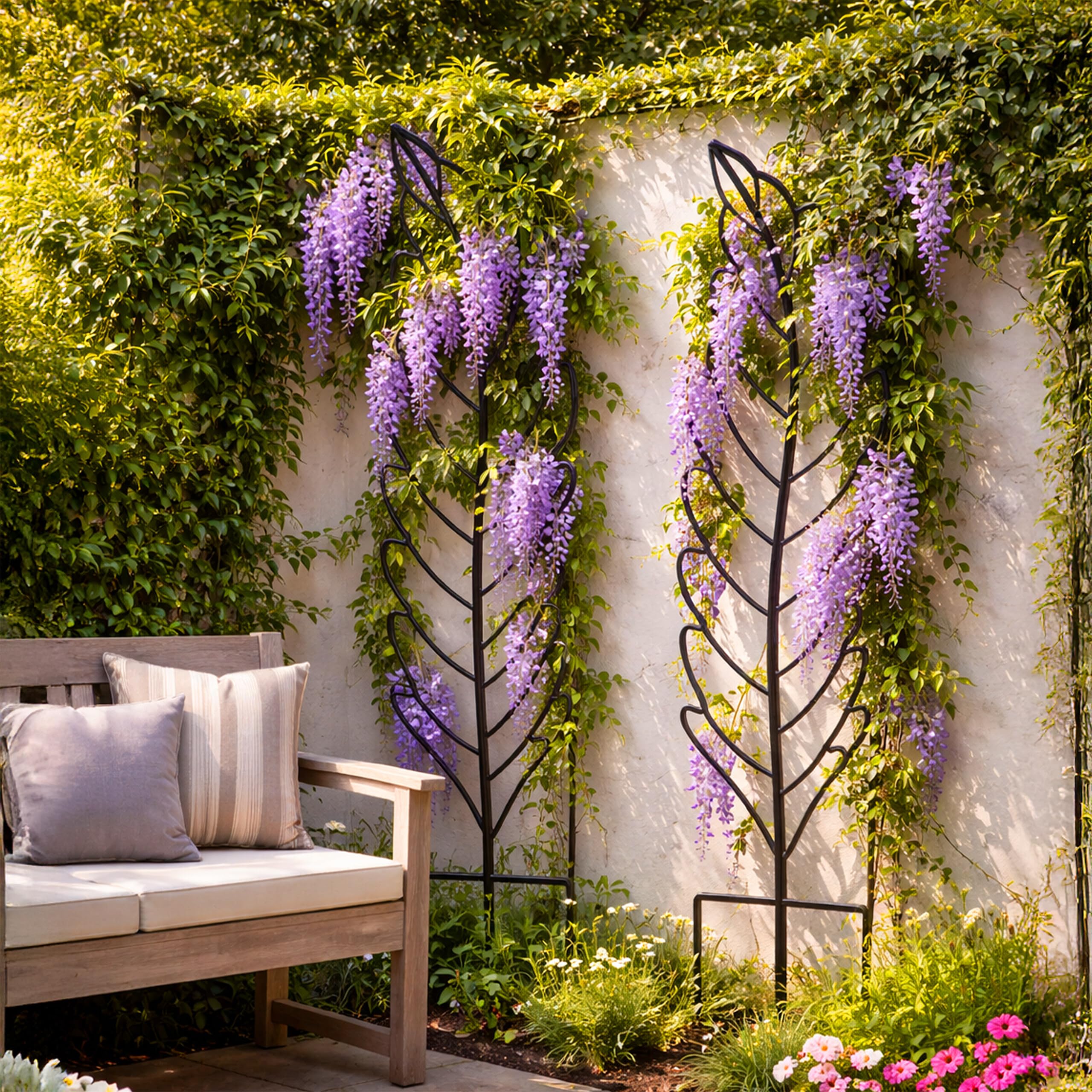 Relaxdays Rankgitter, 3er Set, HxB: 150x40 cm, Blatt, Metall, Rankhilfe Kletterpflanzen, Garten & Kübelpflanzen, schwarz