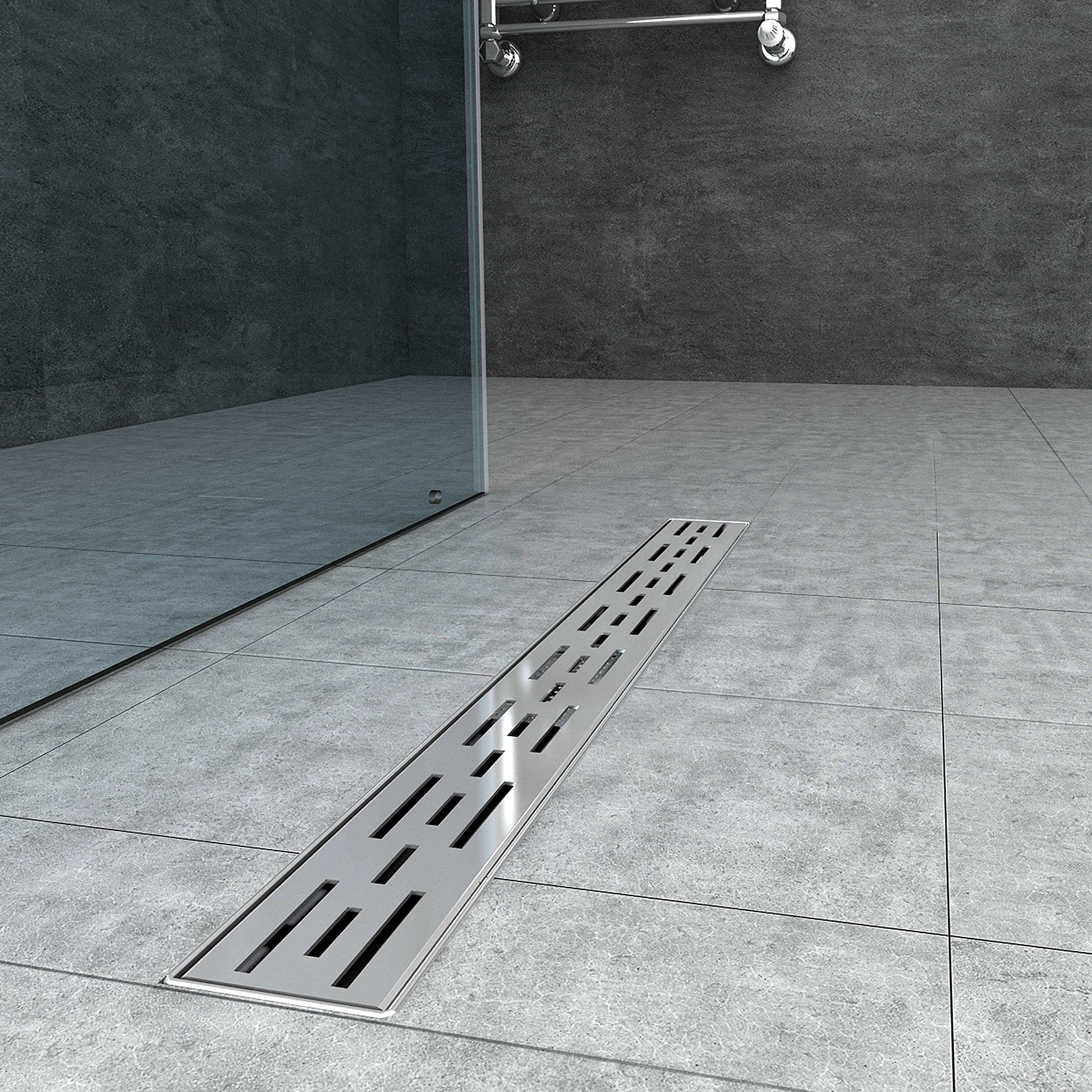AICAIT Canaletta Scarico Doccia Canalina Scarico Doccia a Pavimento typo Fessura in Acciaio Inossidabile per Box Doccia Bagno Piscina Drenaggio 80 cm