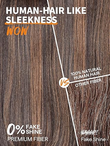 Miniatura 3 de GORGIUS Pelucas lacias negras con reflejos sin pegamento, peluca de mezcla de negro y marrón de 20 pulgadas, pelucas para poner en marcha hechas con