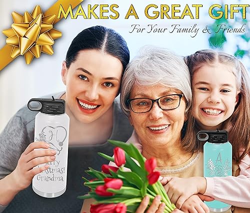 Miniatura 78 de Botellas de agua personalizadas con tapa abatible y pajilla, termo deportivo personalizado de acero inoxidable grabado, monograma personalizado