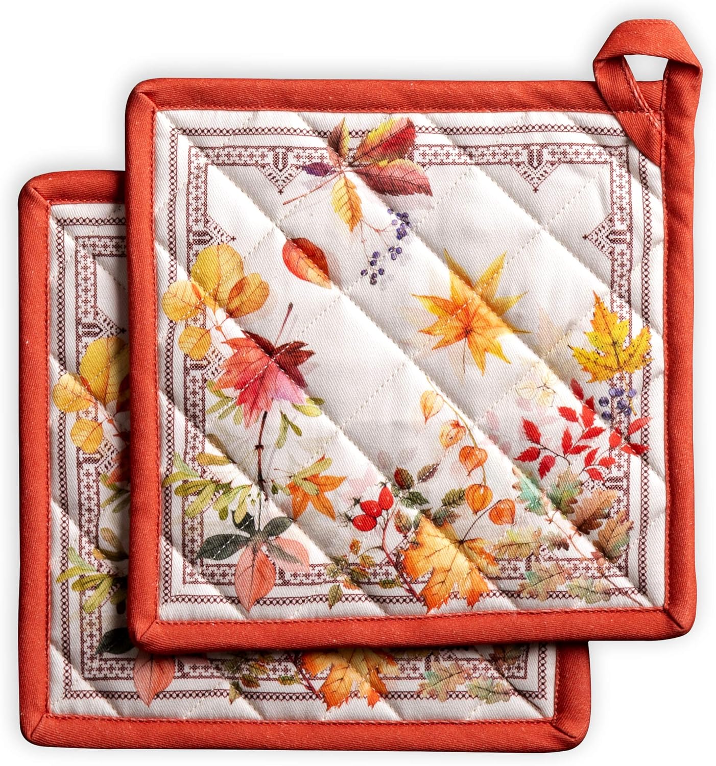 Maison d' Hermine Pot Holders Set 100% Cotton Heat Resistant Potholders 20 cm x 20 cm Hot Pads with Loop for Christmas Decorations BBQ Cooking Baking Handling Hot Pans (Pack of 2