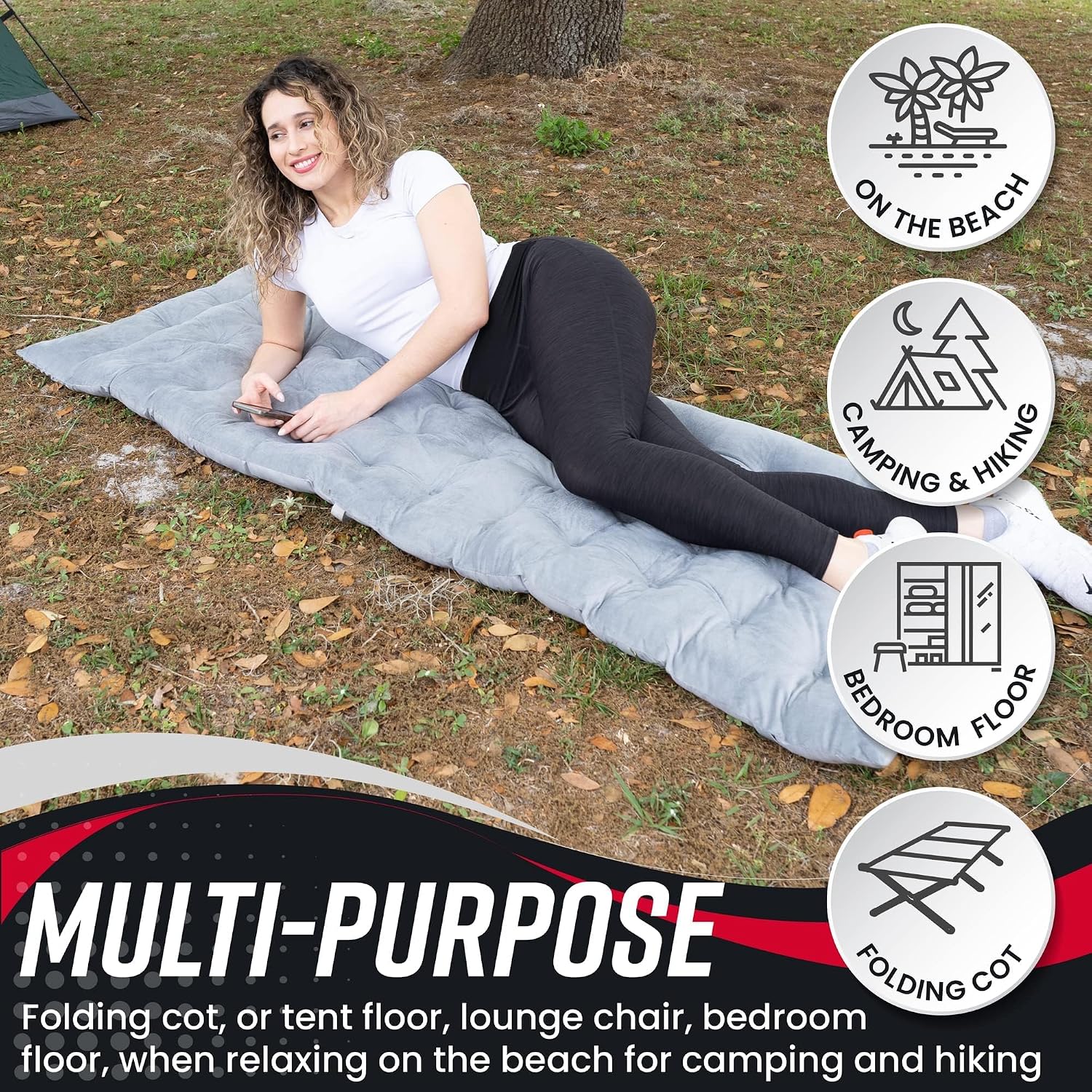 VaygWay Foldable Outdoor Camping Cot and Cot Pad Mattress- Soft Comfortable Lightweight Thick Cotton Sleeping Cot- Portable Hiking, Traveling, Backpacking Waterproof Bottom Pad