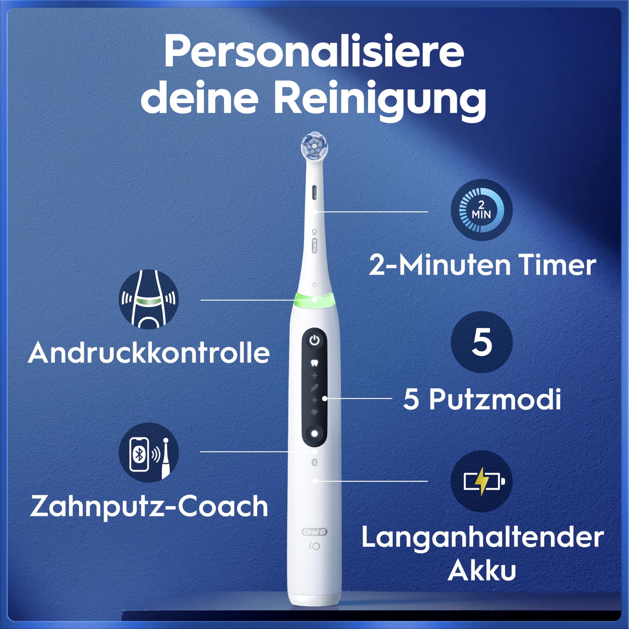Oral-B iO Series 5 Elektrische Zahnbürste, Weiß | Inkl. 1 Aufsteckbürste, Reise-Etui, Electric Toothbrush mit 5 Putzmodi für Zahnpflege